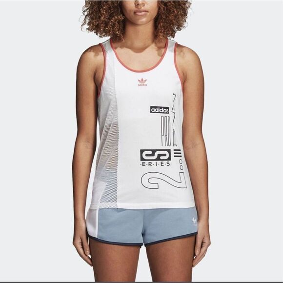 Adidas White Active Icons OG Mesh Panel Tank Top XS - Picture 1 of 5